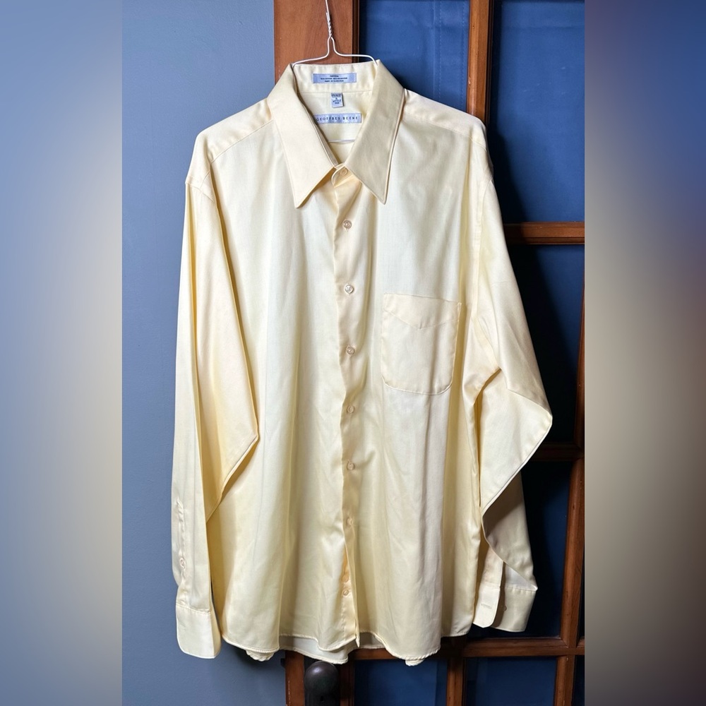 Geoffrey Beene Yellow SATEEN Button Down Long Sleeve Shirt~17.5 Neck~Size 36/37
